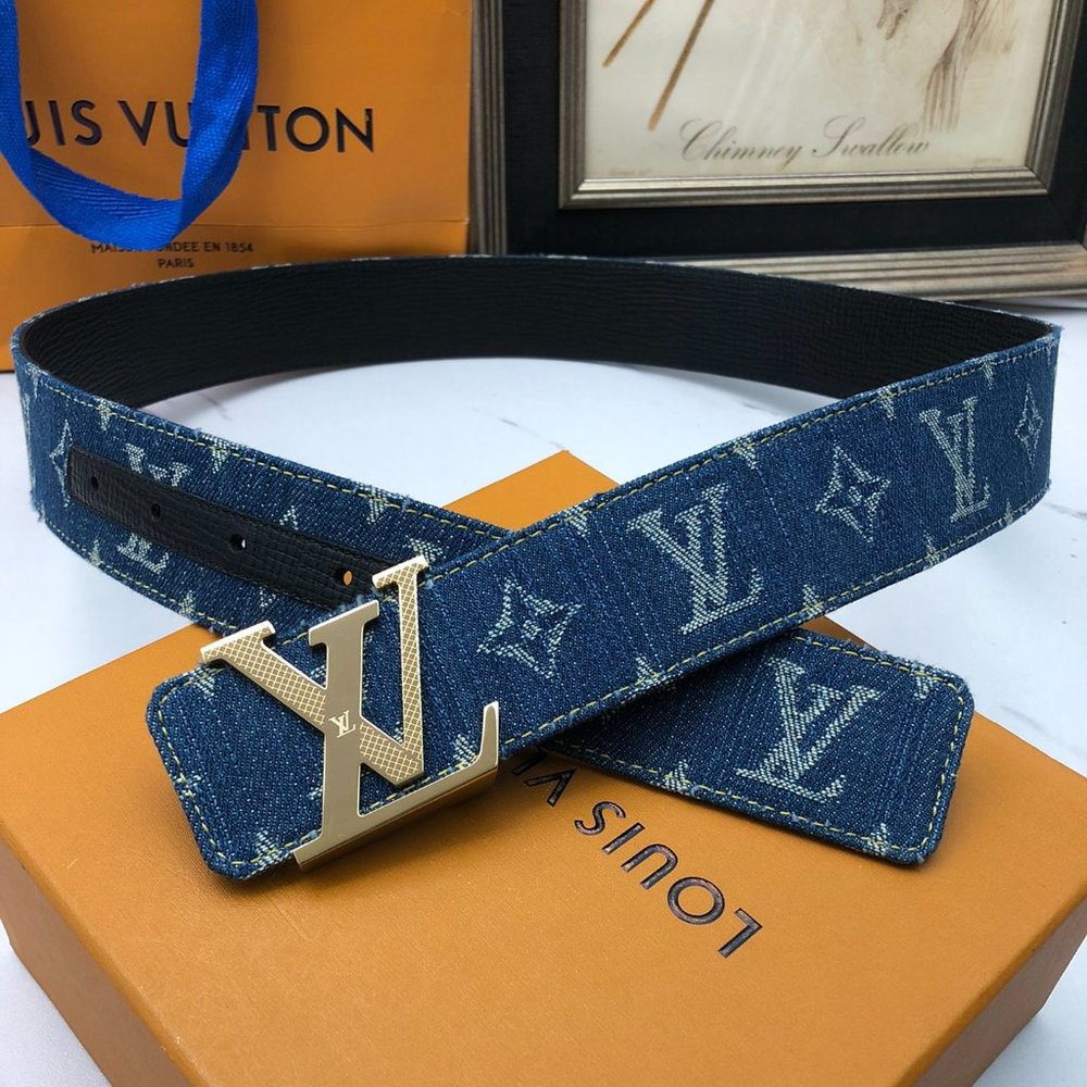 4 cm Louis Vuitton Woven Denim Fabric with Leather belt Size 90/36